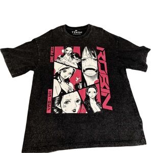 Tengu Athletics One Piece Nico Robin Anime Graphic Tee Acid Wash Black Shirt XL